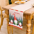 Weihnachts-Tischläufer aus Leinen mit Gnomen-Print, Merry Christmas Text und roten Pompons - Drei Waldwichtel Bedruckter Tischläufer Roter Hut