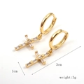 Detail of 18k gold plated cross hoop earrings with inlaid zircon stones and 3cm size guide - Colorful Rhinestone Style (02)