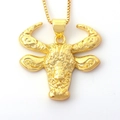 Hip hop style golden bull head pendant necklace with vintage texture and box chain - Textured Retro Bull Head (07)