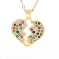 Macro shot of broken heart pendant with colorful zircon micro-inlay on gold chain - Multi-Color Mixed Heart Style (02)
