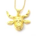 Modern geometric bull head pendant necklace in polished gold finish with box chain - Geometric Faceted Bull (08)