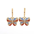 Détail macro de boucles d'oreilles papillon en or 18K avec émail et oxydes de zirconium - Design de Papillon (ES0111-02)