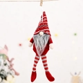 Red and white striped Christmas gnome plush hanging ornament with long fluffy beard - Red