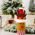 Knitted reindeer wine bottle cover with red hat and 3D antlers for Christmas decor - Elk