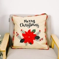 Weihnachtskissenbezug mit rotem Weihnachtsstern und Text auf beigem Leinenstoff - Weihnachtsstern-Muster-Stil