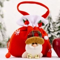 Sacchetto regalo di Natale in velluto con Babbo Natale, campanelli e decoro agrifoglio - Babbo Natale