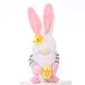 Gnome de Pâques en peluche avec oreilles de lapin roses et œuf jaune en manches rayées - Gnome Lapin Oeuf Rose / Rose