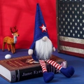 Patriotic 4th of July gnome plush with long striped legs and blue star hat decoration - Blue Star Pointed Hat Style (Style A)