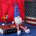 Patriotic 4th of July gnome plush with star hat and striped legs sitting on books - Starry Blue Hat Style (Style B)