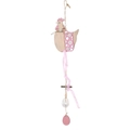 Easter wooden hen ornament with pink floral patterns and plaid ribbon hanging decoration - Pink