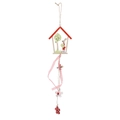 Adorno de Pascua de madera con forma de casita, conejo, huevo verde y lazo de cuadros - Rojo