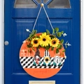 Sonnenblumen Gnom Türschild mit Kürbismotiv und schwarz-weißem Karomuster - Sonnenblume Gnom
