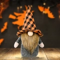 Halloween gnome with orange checkered hat on wooden surface for home holiday decor - Orange Plaid Hat Style