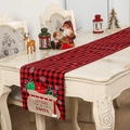Red and black buffalo plaid Christmas table runner with embroidered Letters to Santa pocket - Red Black Plaid Envelope Table Runner