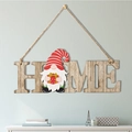 Insegna HOME in legno con gnomo e scatola regalo a pois rossi per decorazione - Targa per Porta HOME Quadrata con Accessori Intercambiabili