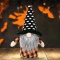 Gnomo de Halloween con sombrero de murciélagos y cuerpo a cuadros naranja decor - Estilo Sombrero Puntiagudo con Murciélagos