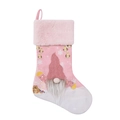 Calza di Natale rosa con gnomo di peluche e motivi di fiocchi di neve dorati decorativi - Stile Maschile Luminoso (Gnomo) / Rosa