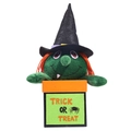 Halloween Plüsch-Hexen-Süßigkeitenbox mit orangefarbenem Haar und schwarzem Hut - Hexen-Muster