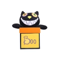 Halloween Plüschtier Schwarze Katze in oranger Boo-Geschenkbox mit Gruselzähnen - Schwarze Katze Stil