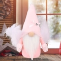 Gnomo de Navidad de felpa rosa con alas de plumas blancas y gorro puntiagudo suave - Muñeco Rudolph Alas de Plumas Rosa