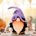Gnomo di Halloween a maglia con cappello viola a ragno e barba arancione decorativa - Stile Cappello Viola