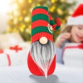 Christmas gnome doll with red green striped knit hat and grey beard holiday ornament - Knitted Hat Rudolph Gray Beard Striped Style
