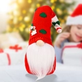 Red Christmas gnome doll with green polka dot hat and white beard holiday ornament - Knitted Hat Rudolph White Beard Tricolor Style