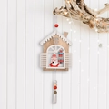 Wooden Christmas house pendant with Santa Claus figure and white hanging fringe tassel - Santa Claus House With Tassel