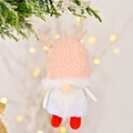 Gnomo in pile rosa con corna e barba bianca per decorazioni di alberi di Natale - Ciondolo Rudolph Corna Lana d'Agnello Rosa