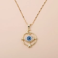 18K gold plated evil eye necklace with star and moon pendant on a sleek cable chain - Evil Eye Moon And Star Style (01)