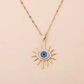 Bohemian gold-plated 18K evil eye necklace with blue pupil and sunburst radiant pendant - Sun Ray Evil Eye Style (04)