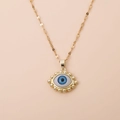 Επιχρυσωμένο κολιέ 18Κ με μπλε μενταγιόν Evil Eye και χρυσές χάντρες σε λεπτή αλυσίδα - Στυλ Μάτι Εξωτερικός Δακτύλιος Με Χάντρες (10)
