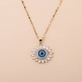 Κολιέ με μενταγιόν Evil Eye 18K επιχρυσωμένο με μπλε κέντρο και λαμπερά κρύσταλλα - Στυλ Μάτι Κύκλος Με Στρας (07)