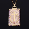 Gold Tarot necklace with pink enamel, cross pendant, and Faith Heart engraving - Cross Faith Style (01)
