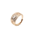 Gold plated open ring for men with square zircon and geometric hollow band - Adjustable Open / Square Style (03)