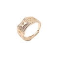 Anello da uomo regolabile placcato oro con micro zirconi e design a catena con maglie H - Texture a Catena a Forma di H (04)