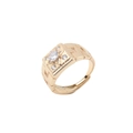Anello da uomo regolabile placcato oro con zircone quadrato e design a maglie H - Intaglio Radiale Quadrato (05)