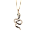 Vergulde slangenhanger ketting met zwart emaille, witte zirkoon en groene edelsteenogen - Slangenketting set / Zwart (04)