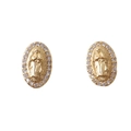 Orecchini a perno ovali Vergine Maria dorati con accenti in cristallo bianco - Stile Ovale con Strass Incastonati (01)