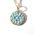 Turkish Evil Eye necklace with blue enamel pendant and gold beaded chain edge - Light Blue (02)