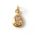 Detail of gold teardrop pendant with zircon heart inlay and engraved LOVE lettering - Heart Waterdrop Shape (05)