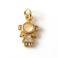 Detail of a gold-plated girl pendant with micro-set zircons on a white background - Triangular Skirt Girl Shape (07)