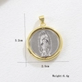 Detail of 18k gold plated two-tone cross pendant with Virgin Mary engraving and size metrics - Virgin Mary Rotatable Bi-color Style (03)
