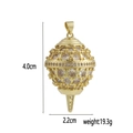 Detail showing dimensions of golden hot air balloon pendant with clear zircons - Tapered Globe Style (01)