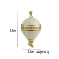Detailed view of gold hot air balloon pendant with white enamel and size annotations - White Hot Air Balloon Style (02)