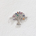 Detailed view of silver Tree of Life pendant featuring vibrant multi-color zircon inlay - Tree of Life (Silver)