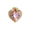 Detailed close-up of heart-shaped gold pendant with pink crystal and micro-pave zircons - Pink Crown Heart (03)