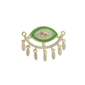 Detail of 18k gold plated evil eye pendant with green enamel and white zircon tassels - Green Enamel