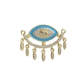 Detail of 18k gold evil eye connector with blue enamel and dangling zircon accents - Sky Blue Enamel