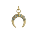 Dettaglio pendente a mezzaluna placcato oro con turchese blu e zirconi micro incastonati - Mezzaluna Oro Pietra Celeste